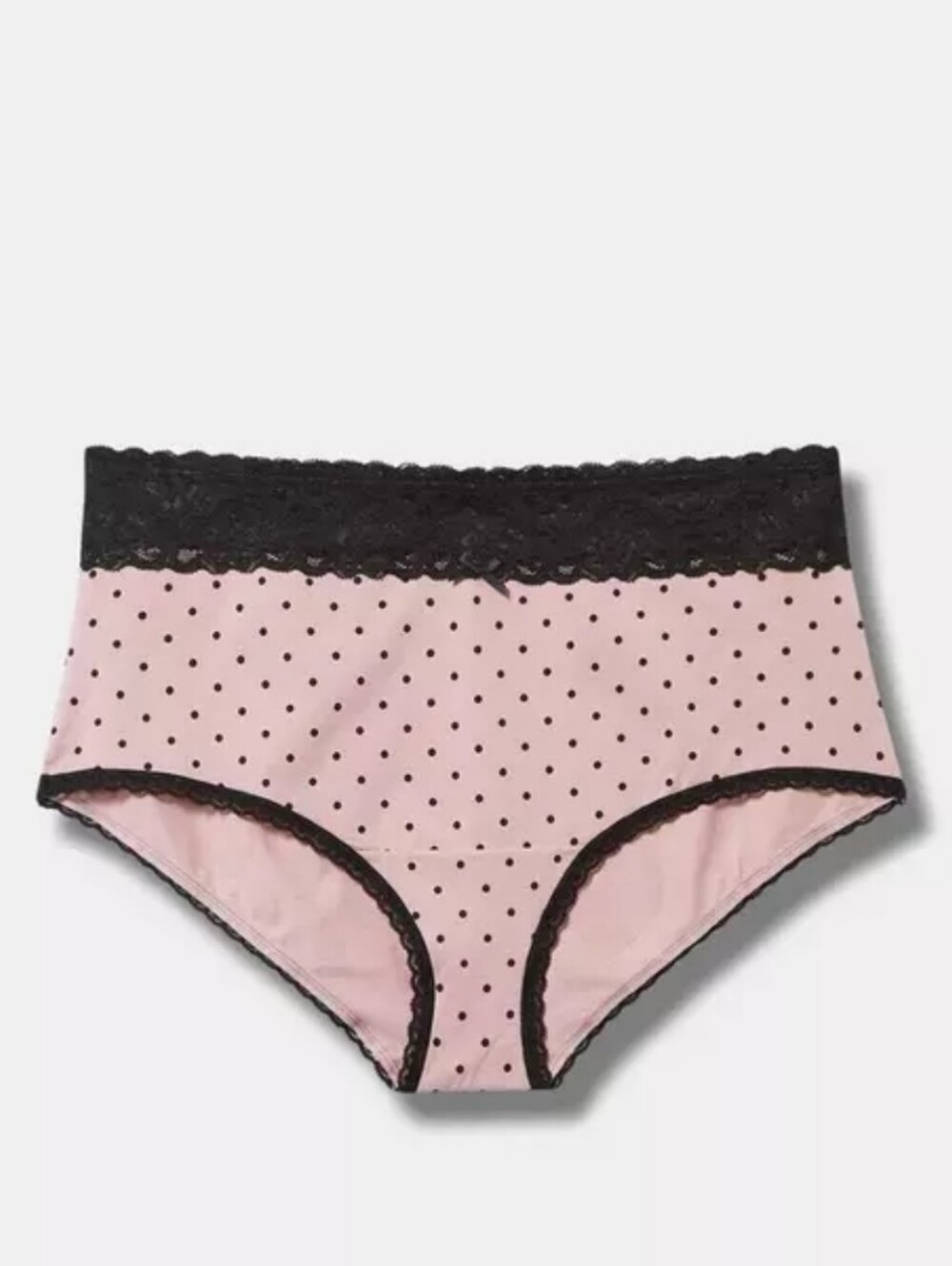 torrid Pink with Black Polka Dot Lace-Trim Mid-Rise Brief